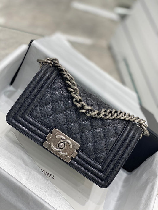 chanel leboy 20cm black caviar leather silver hardware