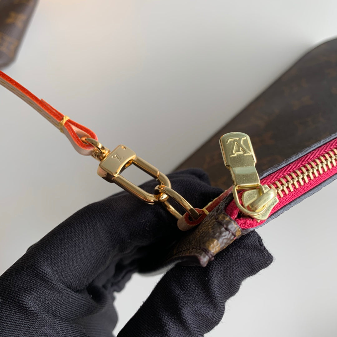 lv neverfull m41178 monogram rose inside mm damier azur bag damier ghw used