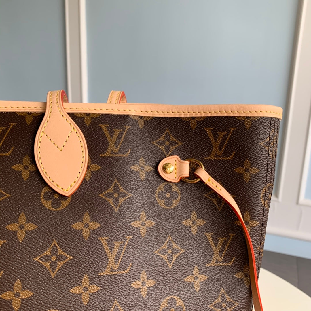 lv neverfull m41178 monogram rose inside mm damier azur bag damier ghw used