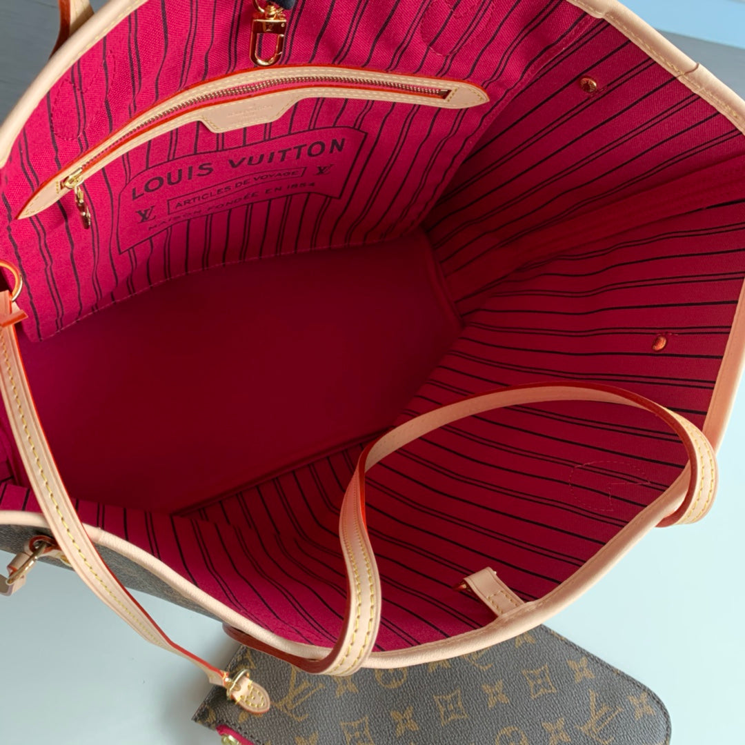 lv neverfull m41178 monogram rose inside mm damier azur bag damier ghw used