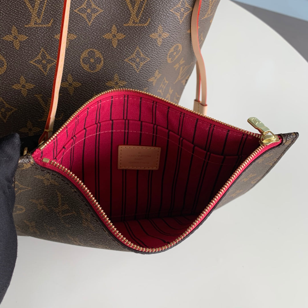 lv neverfull m41178 monogram rose inside mm damier azur bag damier ghw used