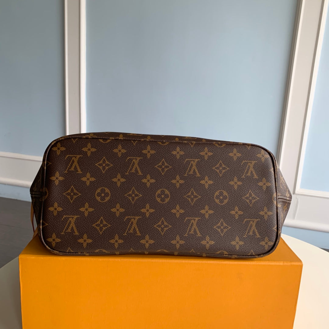 lv neverfull m41178 monogram rose inside mm damier azur bag damier ghw used