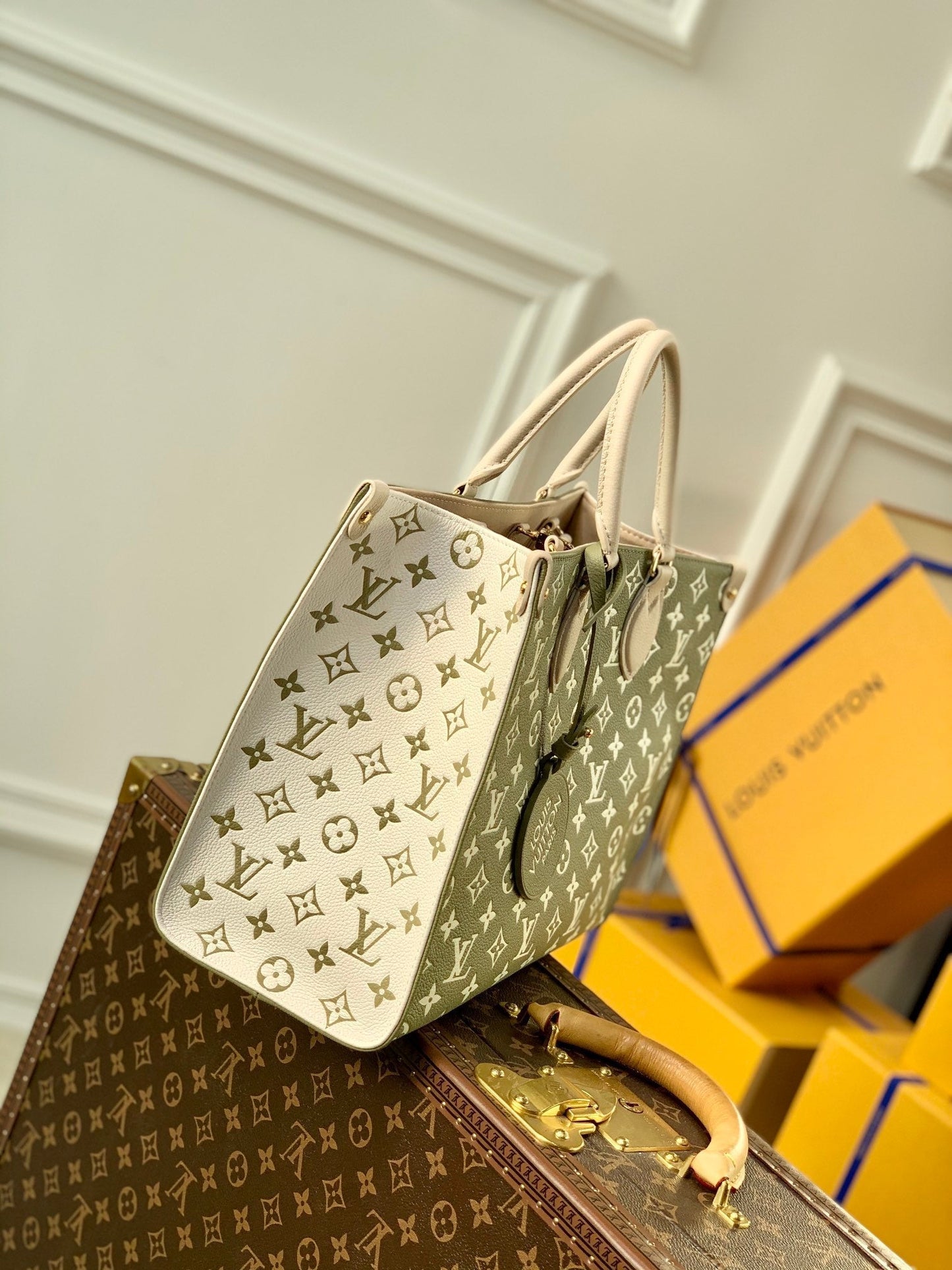 louis vuitton monogram empreinte onthego mm tote bag m46060 green grey