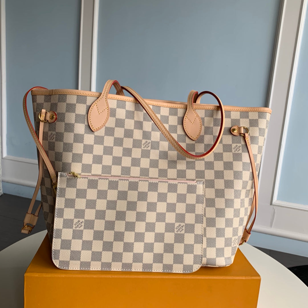 Neverfull N41605 MM Damier Azur  Bag  N41361 white Pink inside