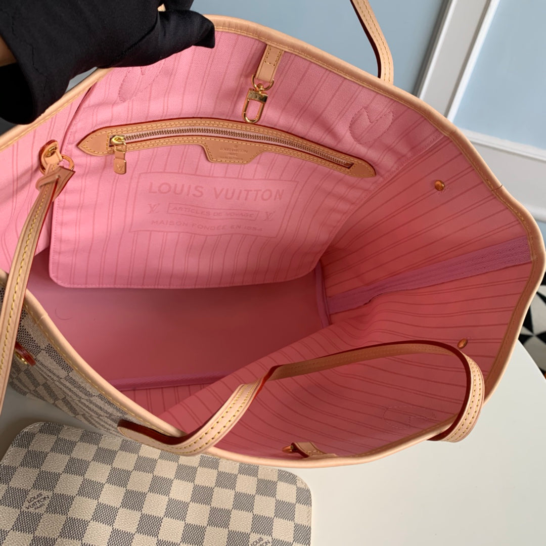 louis vuitton neverfull white and pink inside