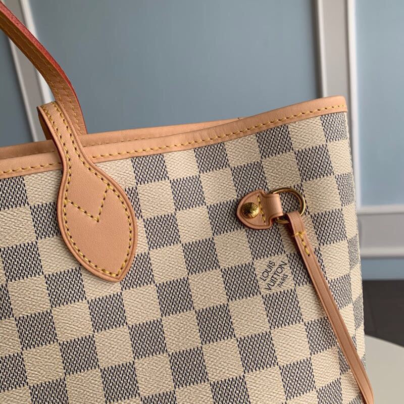 louis vuitton neverfull n41605 mm damier azur bag n41361 white pink inside