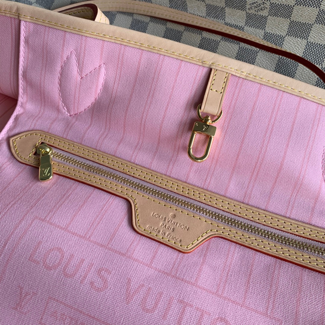 louis vuitton neverfull n41605 mm damier azur bag n41361 white pink inside