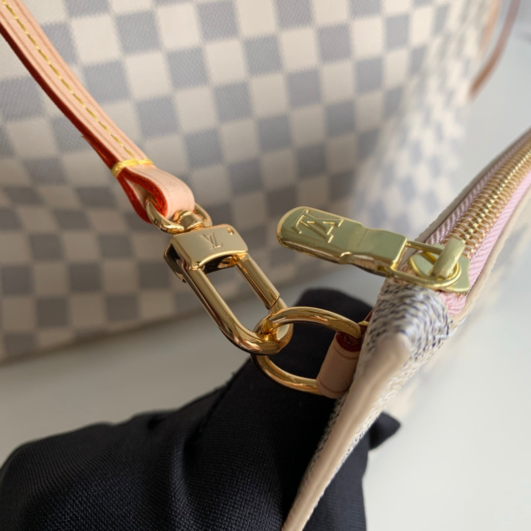 louis vuitton neverfull n41605 mm damier azur bag n41361 white pink inside