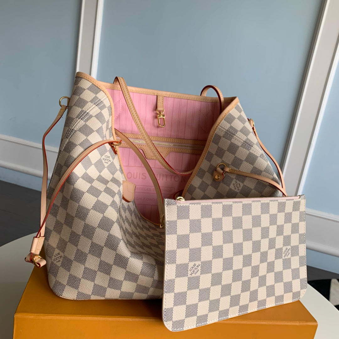 Neverfull N41605 MM Damier Azur  Bag  N41361 white Pink inside