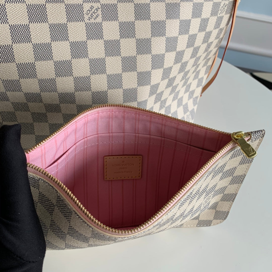 louis vuitton neverfull n41605 mm damier azur bag n41361 white pink inside