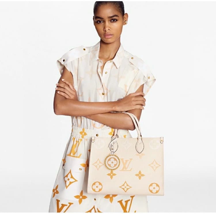 louis vuitton tote bag onthego mm m45717 m45718 cream saffron blue