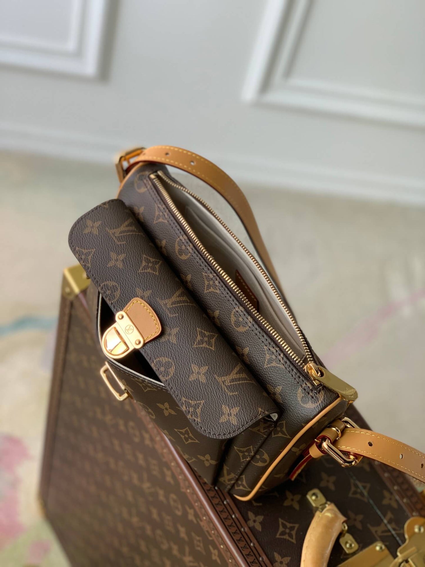 louv m60006 middle ancient bag damier 27cm brown
