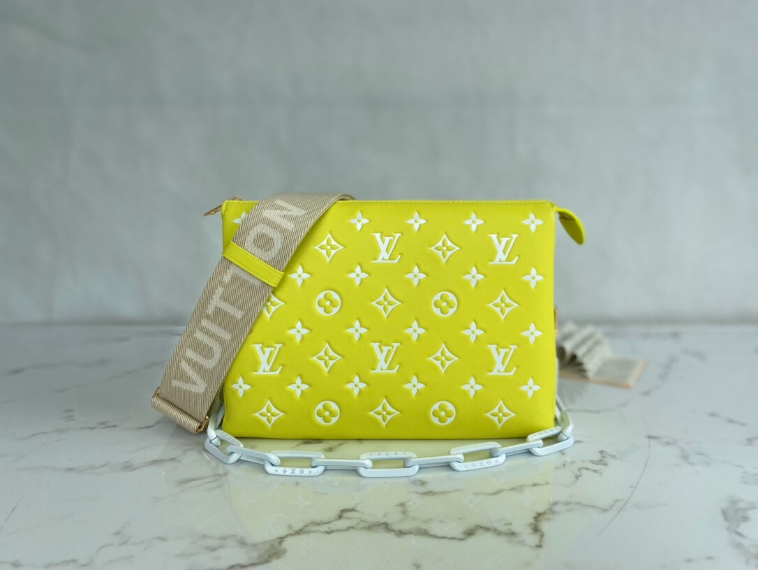 m20843 coussin pm monogram 26cm yellow cowhide leathe