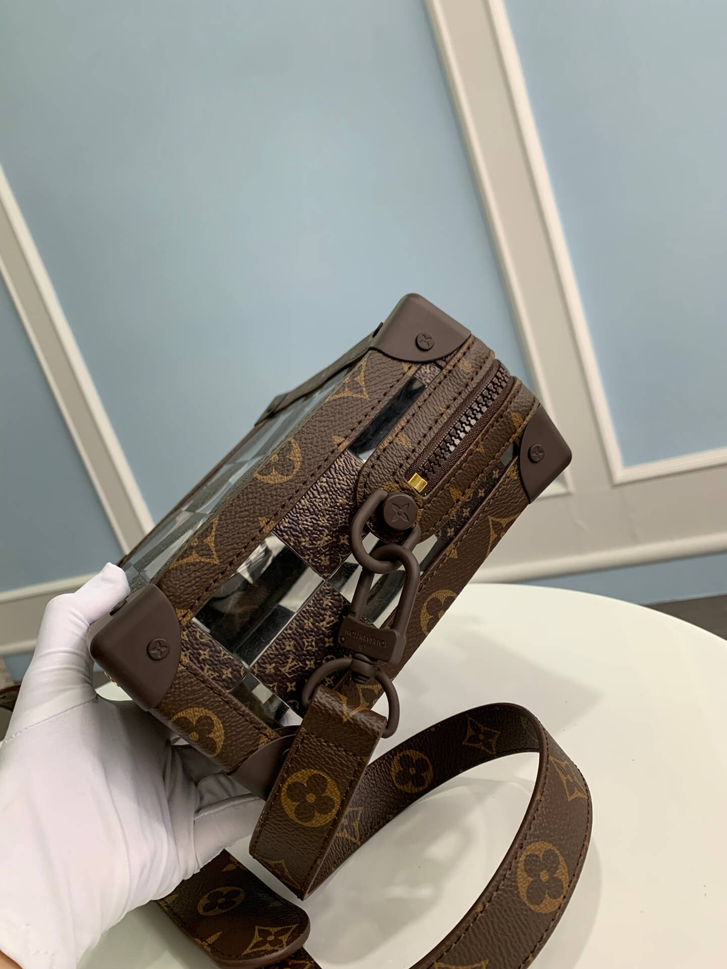 m20871 side trunk pm monogram chess 25cm brown shoulder bag cross body bags