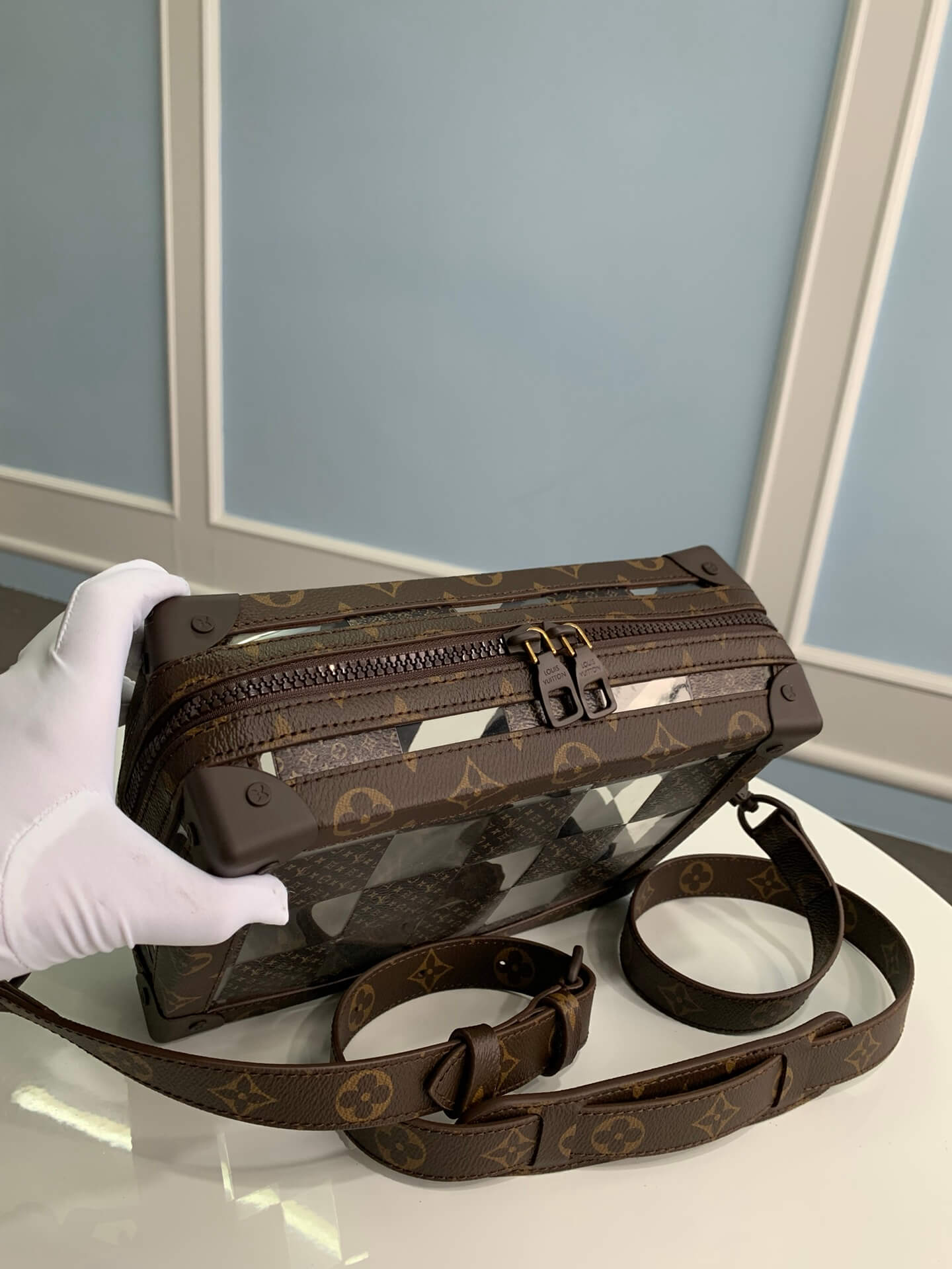 m20871 side trunk pm monogram chess 25cm brown shoulder bag cross body bags