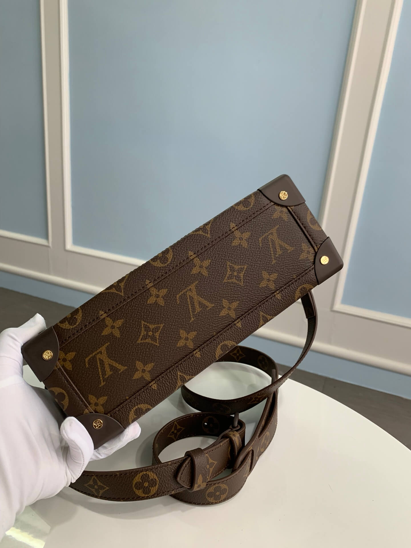 m20871 side trunk pm monogram chess 25cm brown shoulder bag cross body bags