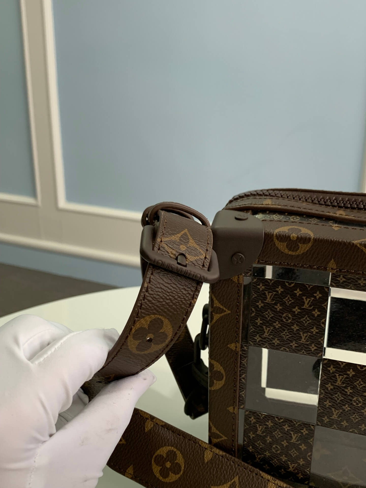 m20871 side trunk pm monogram chess 25cm brown shoulder bag cross body bags