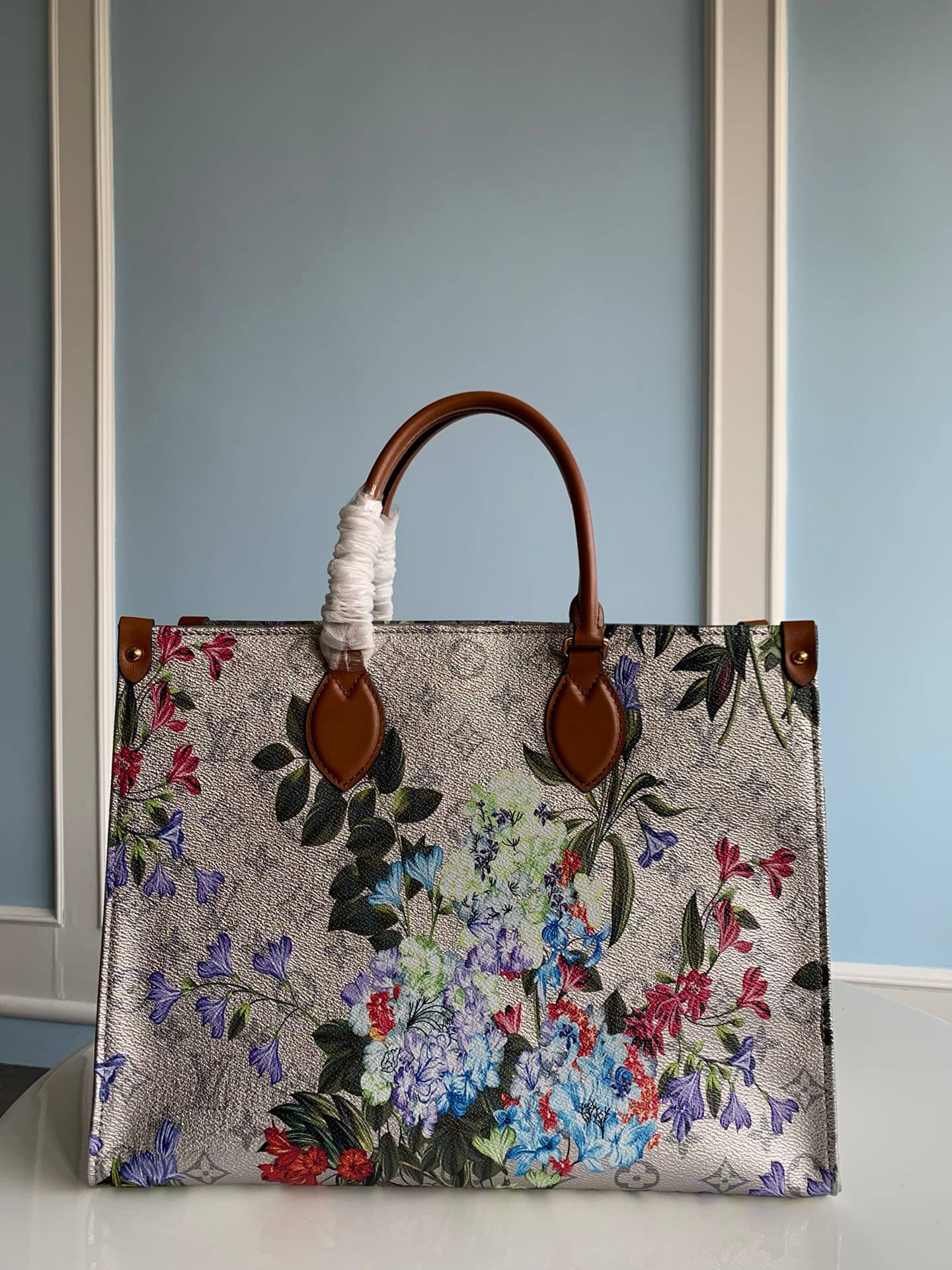 m21233 onthego mm tote bag monogram 35cm grey handbag floral pattern retro and romantic