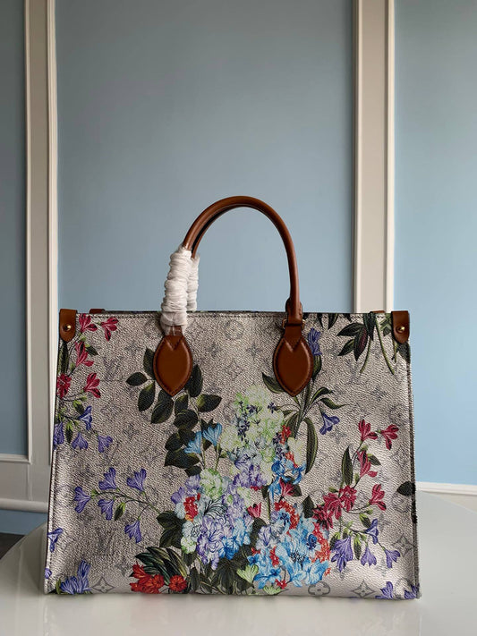 m21233 onthego mm tote bag monogram 35cm grey handbag floral pattern retro and romantic