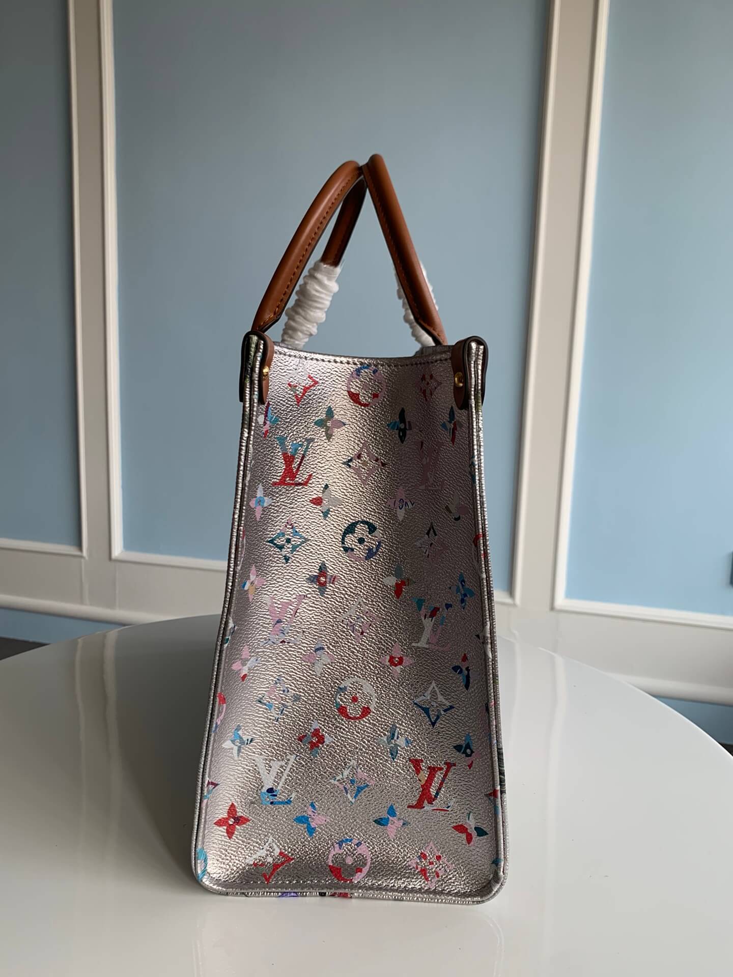 m21233 onthego mm tote bag monogram 35cm grey handbag floral pattern retro and romantic