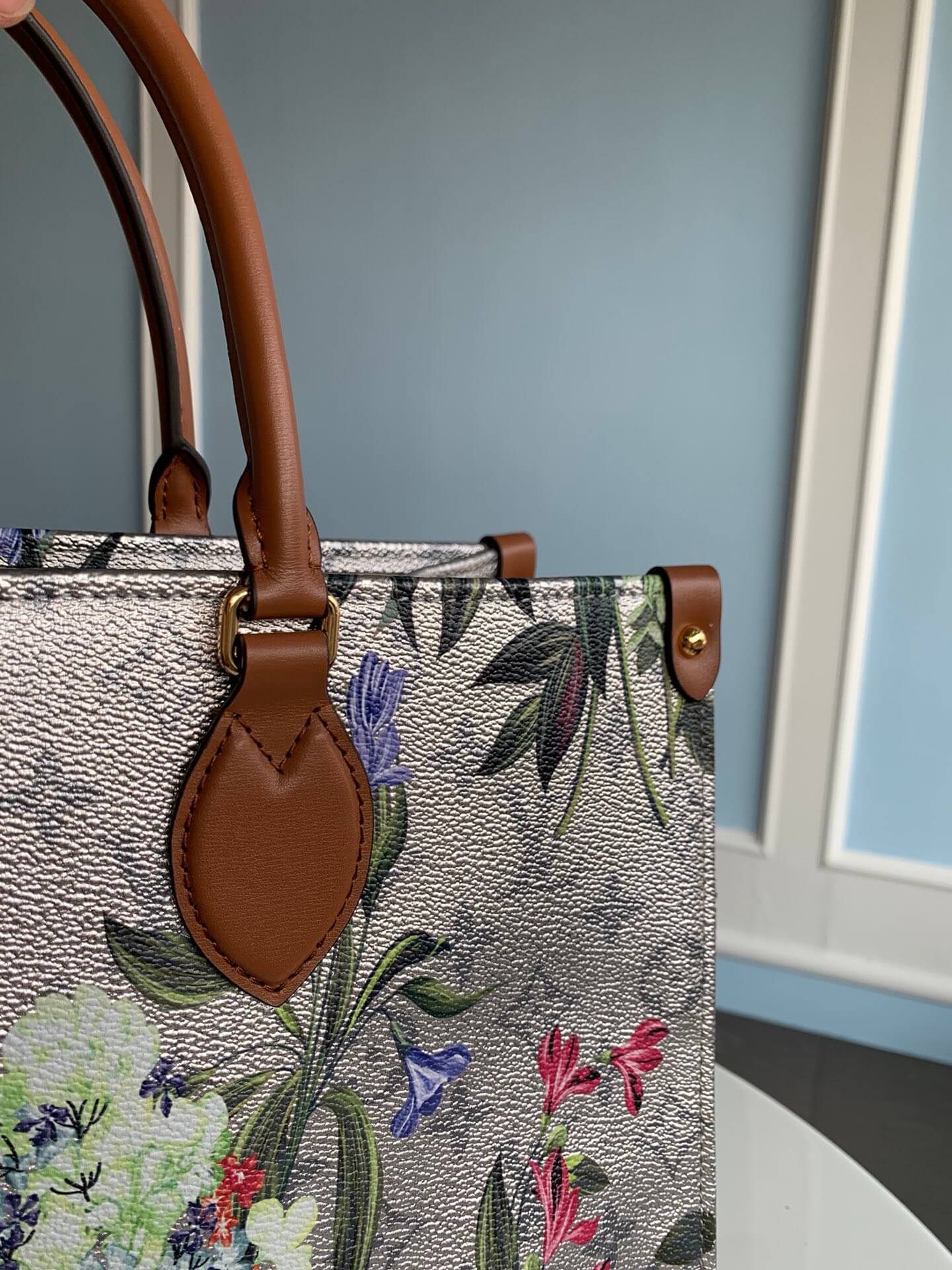 m21233 onthego mm tote bag monogram 35cm grey handbag floral pattern retro and romantic