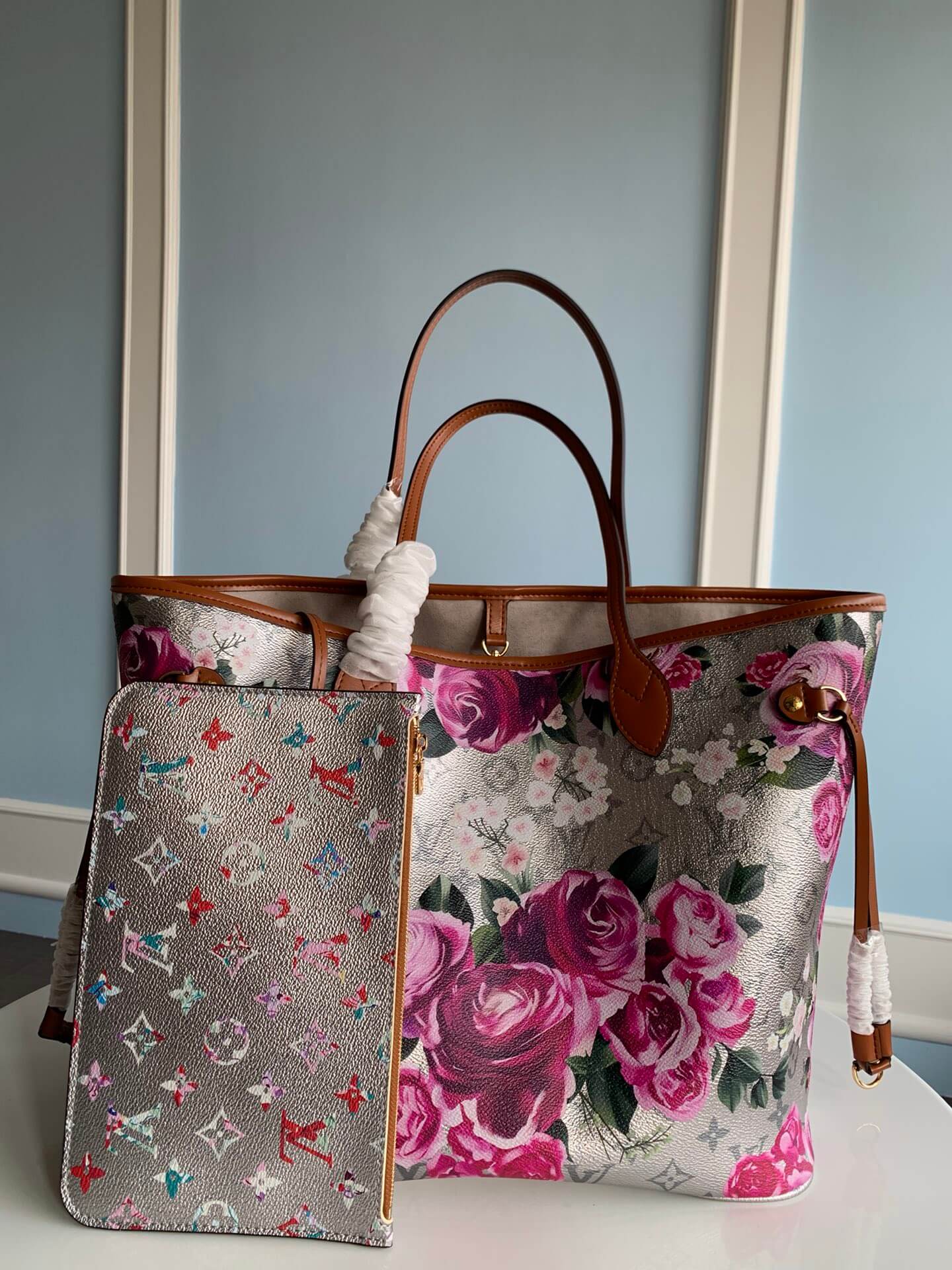 m21352 onthego mm tote bag monogram 31cm rose red flower handbag floral pattern retro and romantic