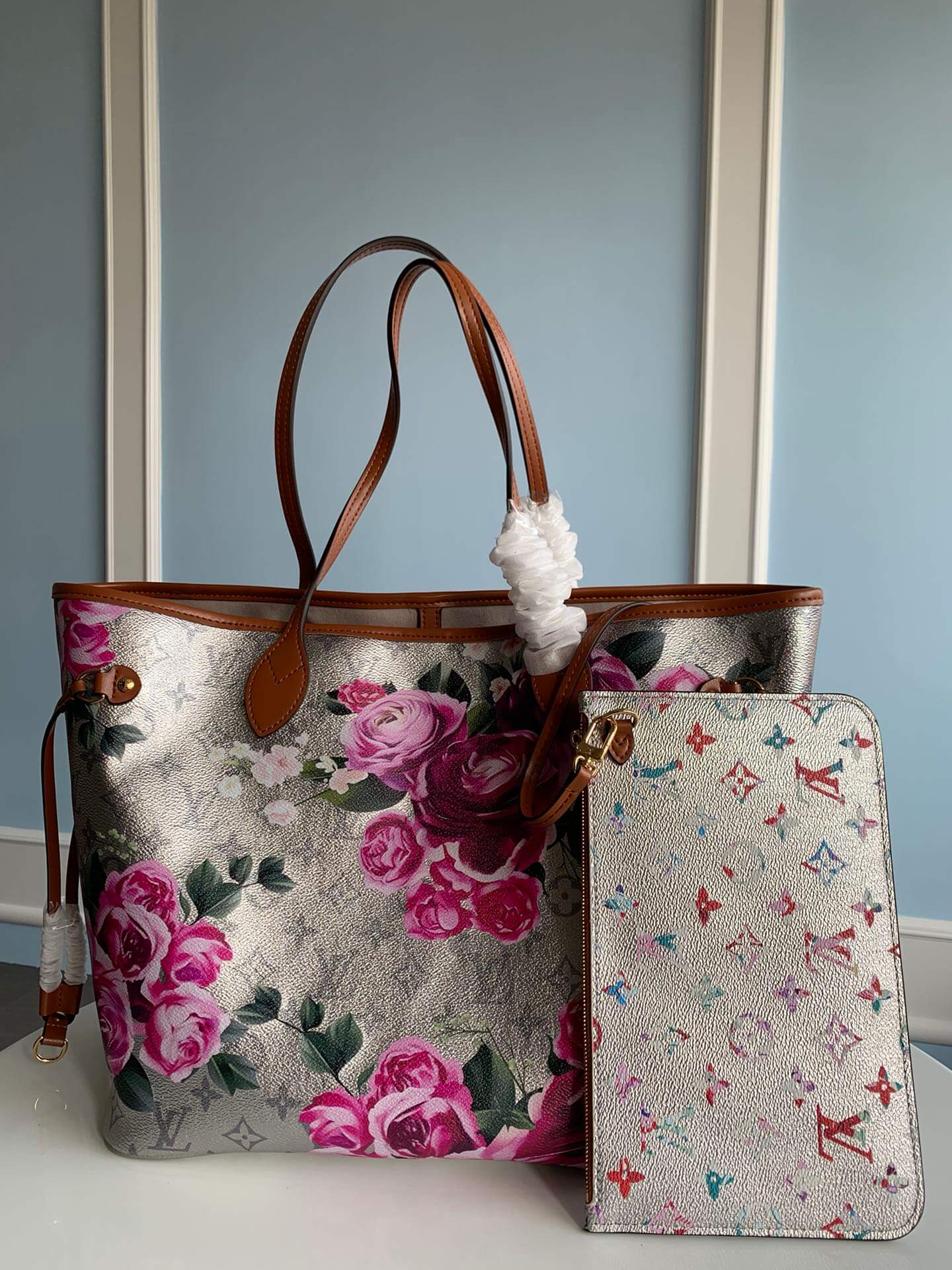 m21352 onthego mm tote bag monogram 31cm rose red flower handbag floral pattern retro and romantic