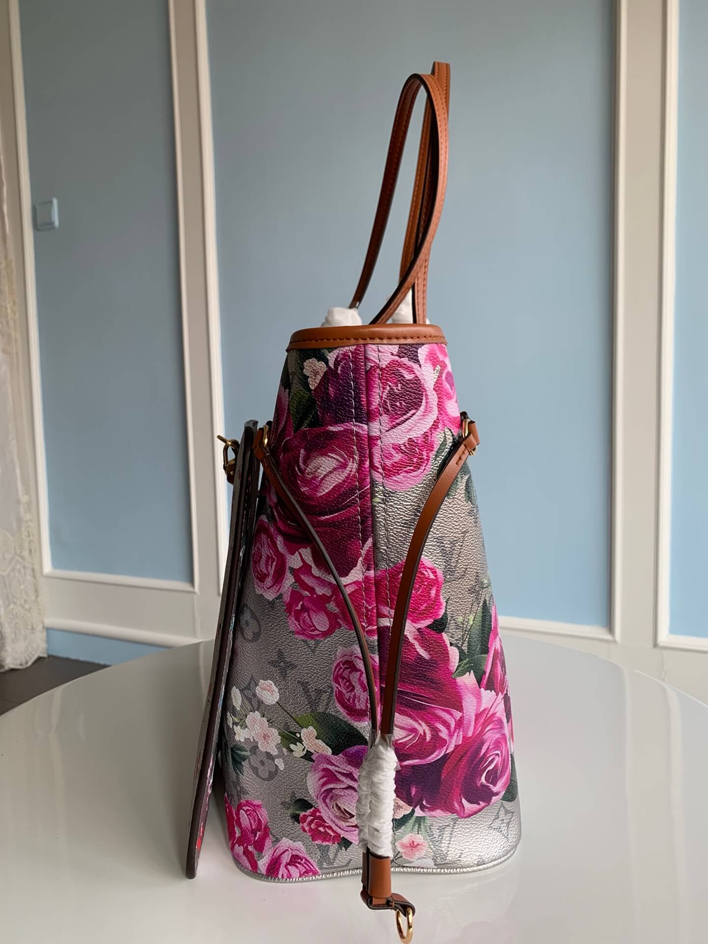 m21352 onthego mm tote bag monogram 31cm rose red flower handbag floral pattern retro and romantic