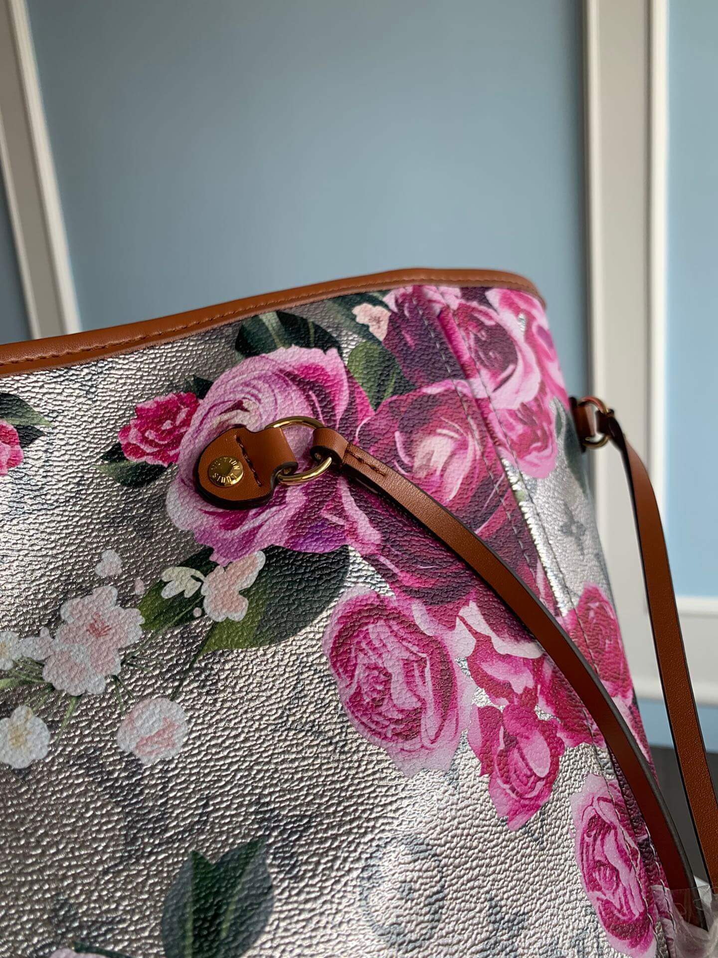 m21352 onthego mm tote bag monogram 31cm rose red flower handbag floral pattern retro and romantic