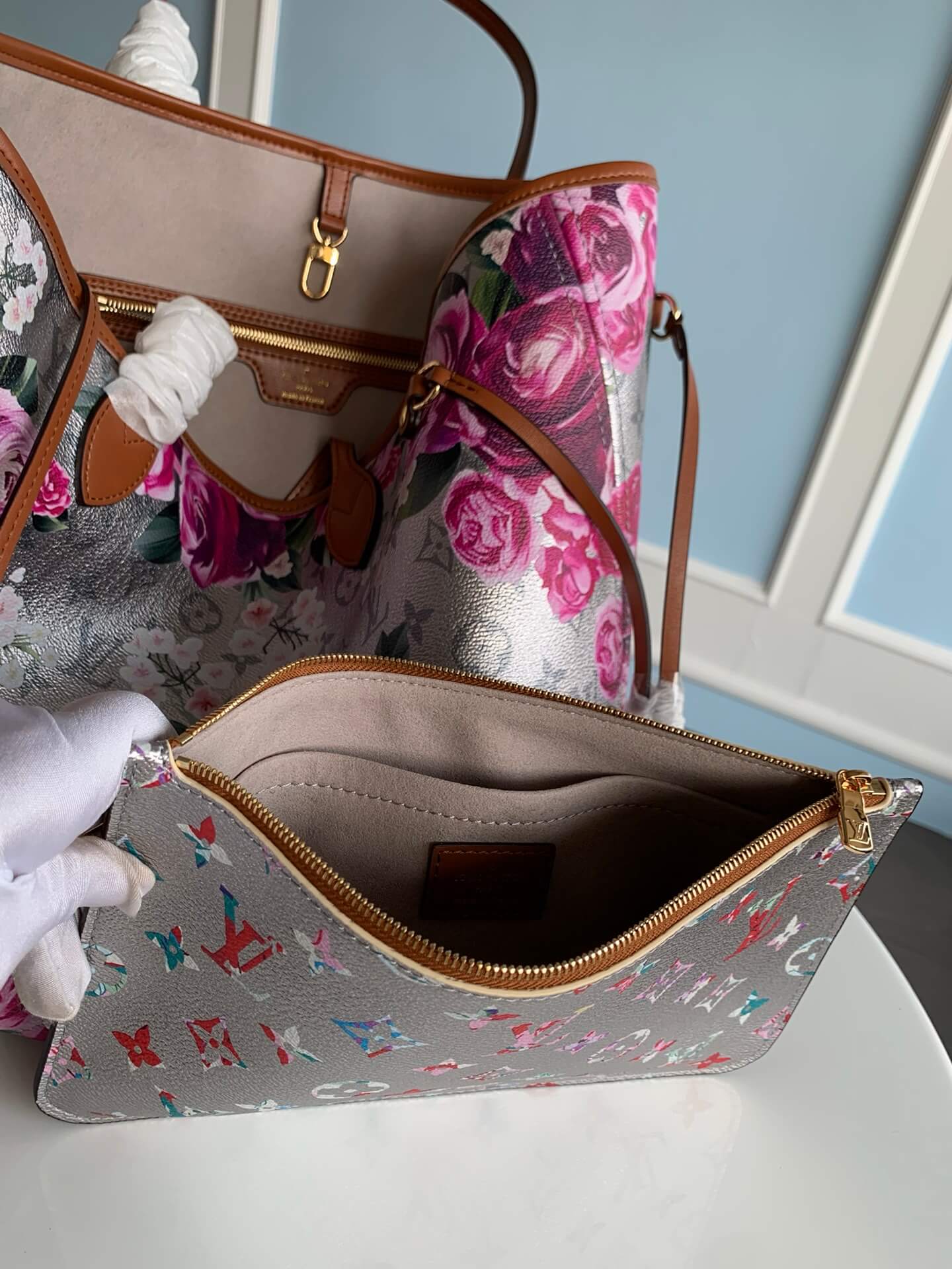 m21352 onthego mm tote bag monogram 31cm rose red flower handbag floral pattern retro and romantic