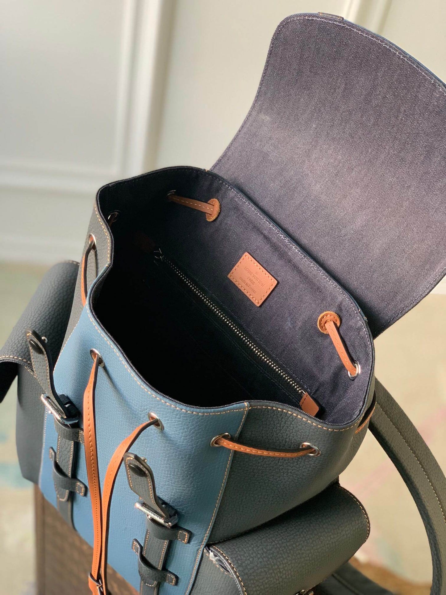 m21373 christopher pm 32cm denim blue aurillon mens bag man bag montsouris backpack