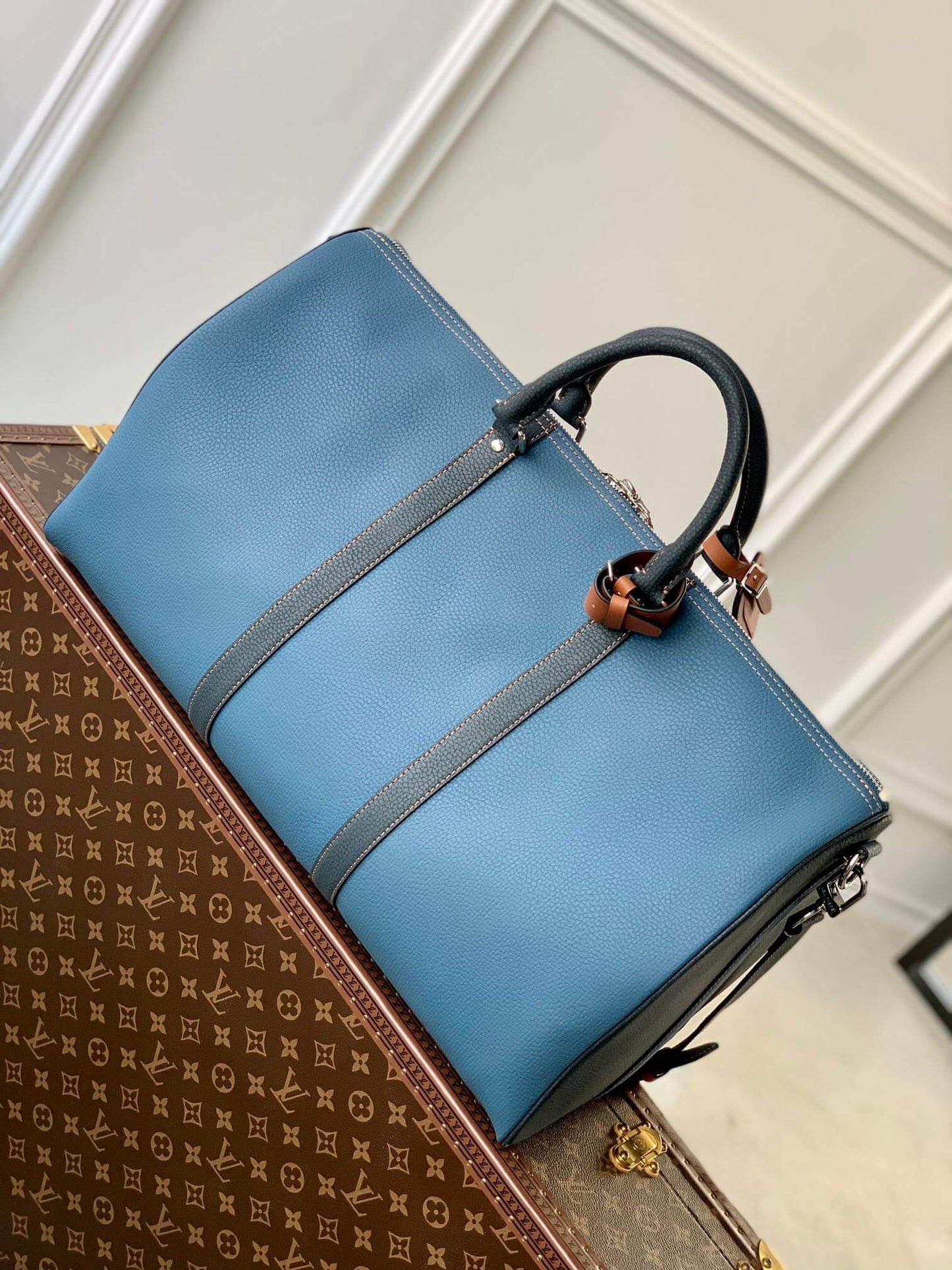 m21377 keepall bandouliere 50 denim blue shoulder bag cross body bags handbag man bag mens bag travel bag