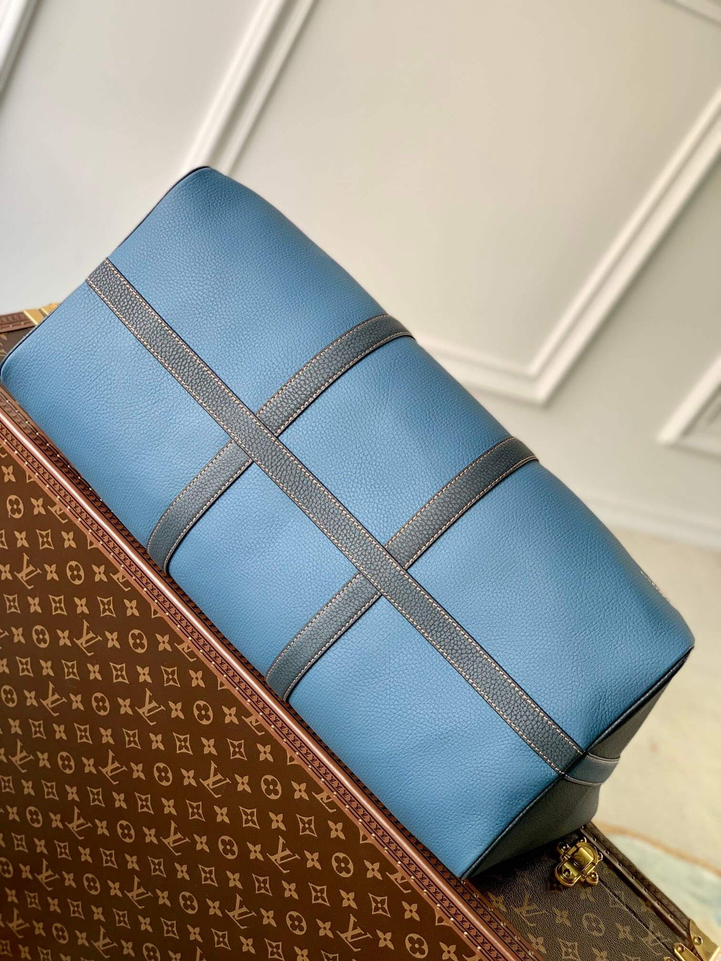 m21377 keepall bandouliere 50 denim blue shoulder bag cross body bags handbag man bag mens bag travel bag