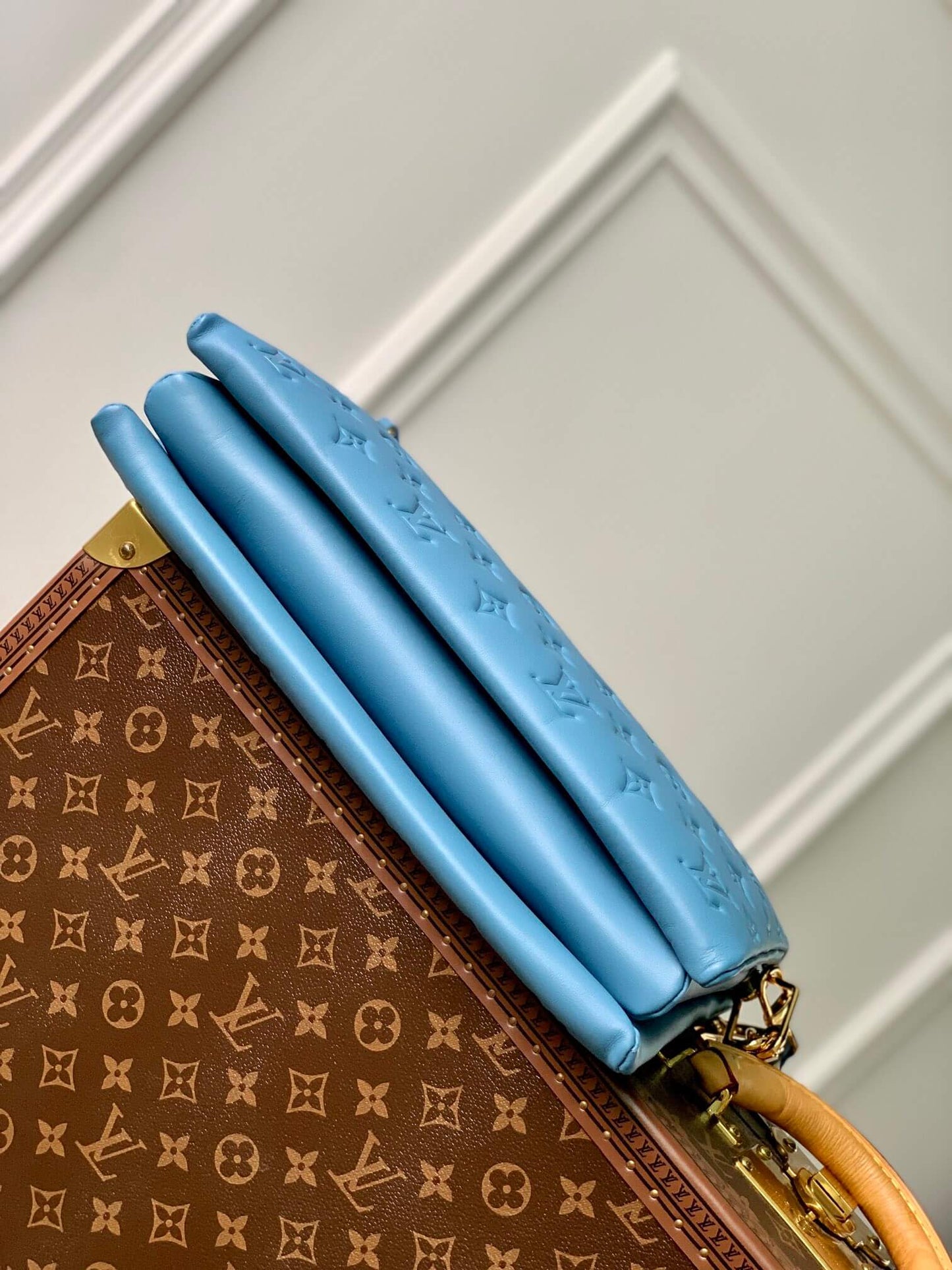 m21650 coussin monogram mm 34cm blue female bag all leather clutch bag shoulder bag cross body bags subaxillary bag