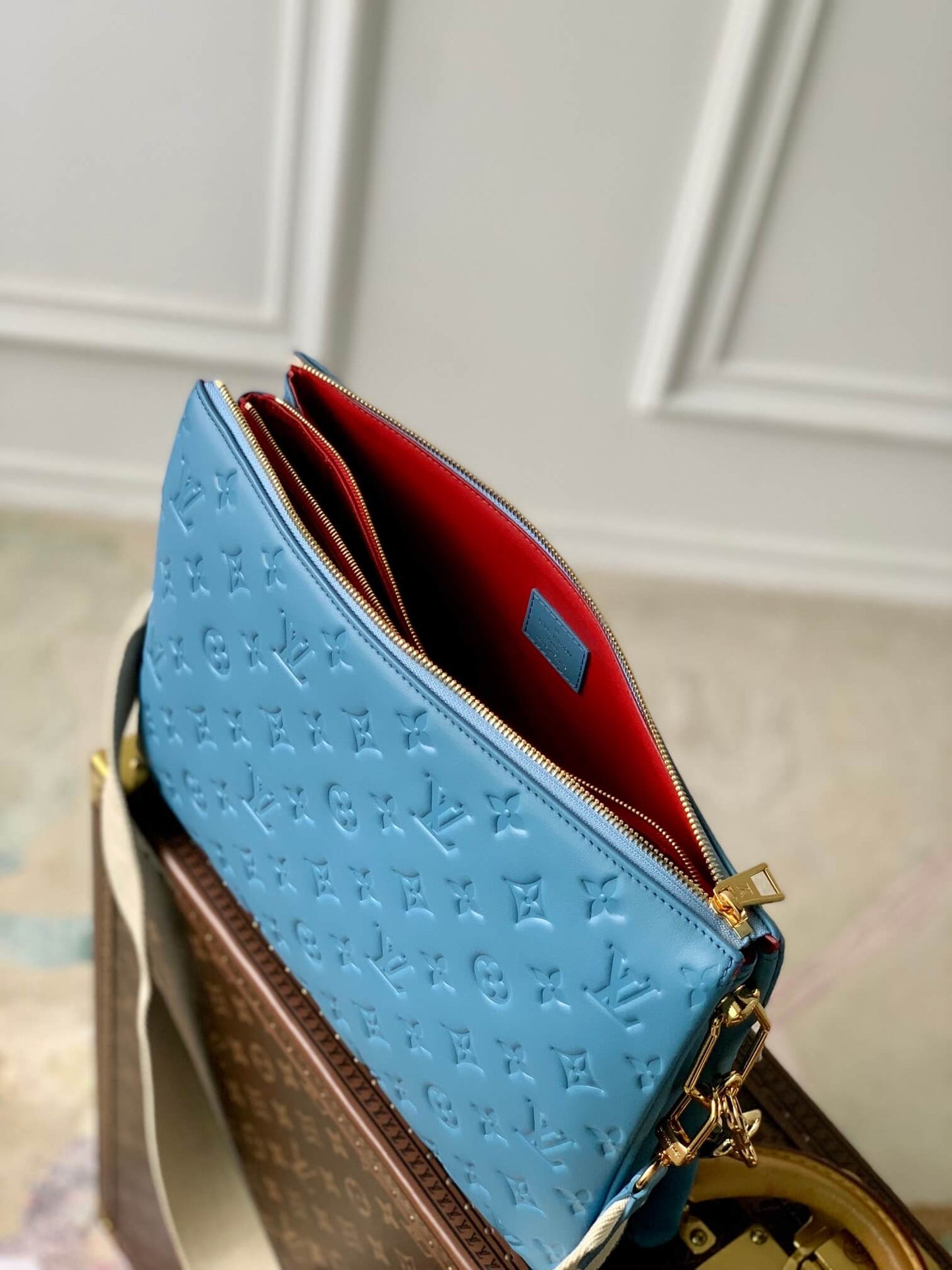 m21650 coussin monogram mm 34cm blue female bag all leather clutch bag shoulder bag cross body bags subaxillary bag