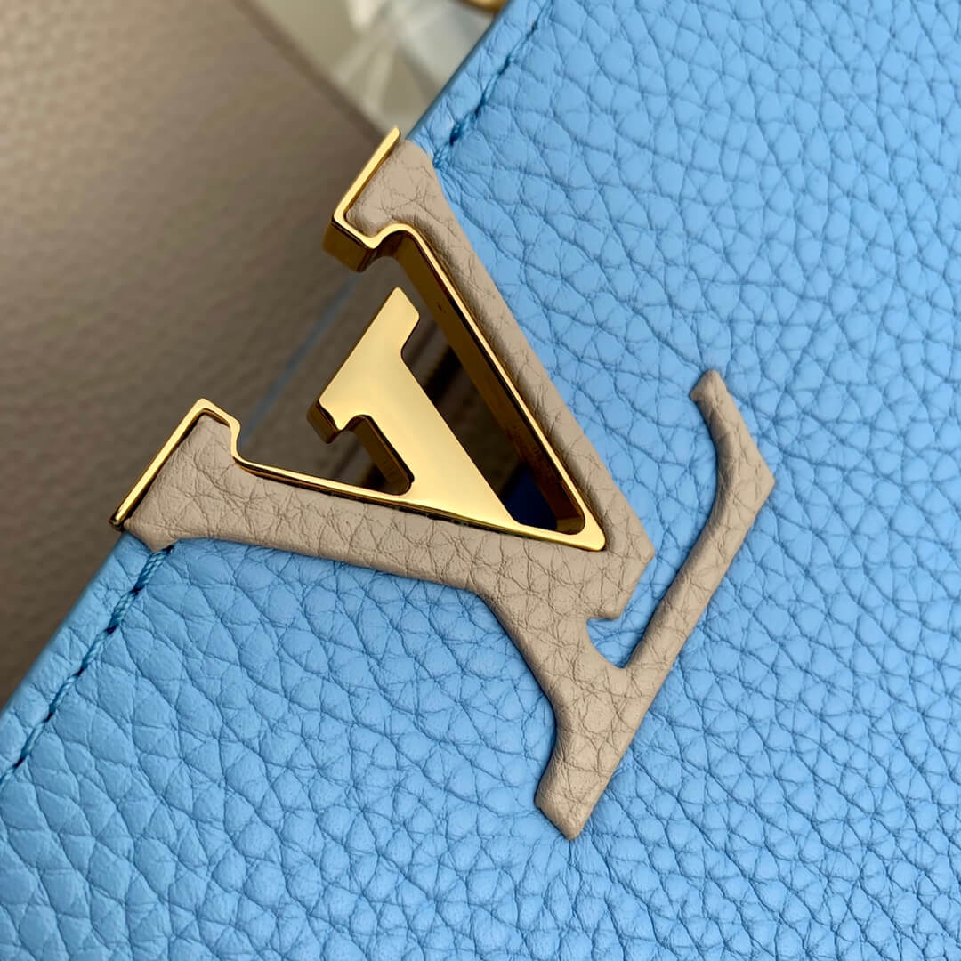 m21689 capucines pm handbag 27cm blue silk texture cowhide shoulder bag cross body bags
