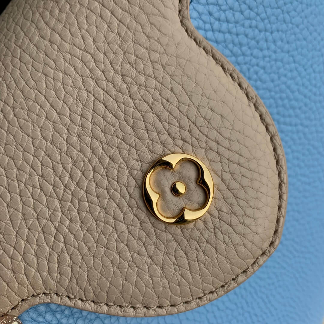 m21689 capucines pm handbag 27cm blue silk texture cowhide shoulder bag cross body bags