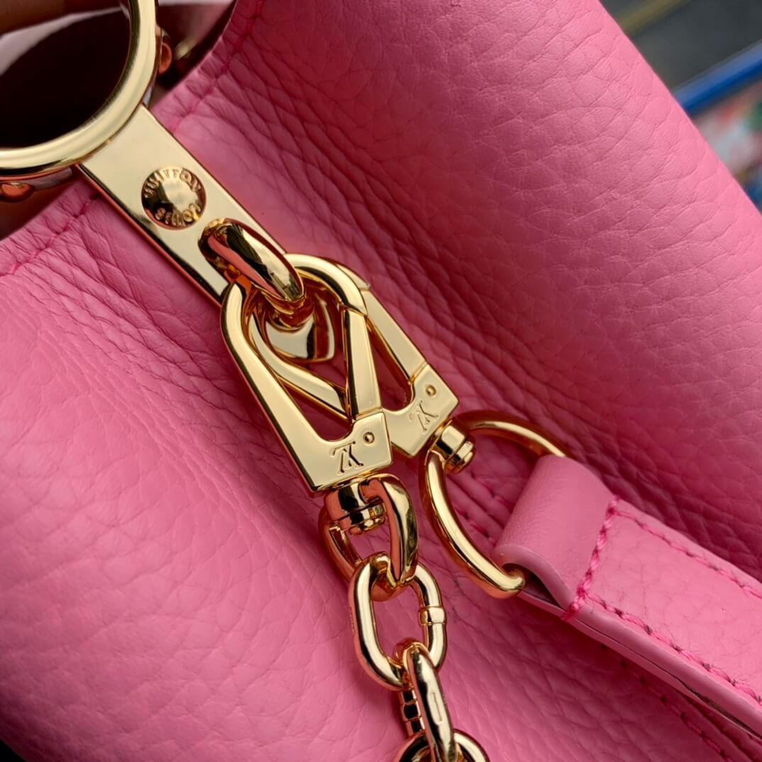 m22375 capucines mm taurillon 31 5cm pink cowhide real leather