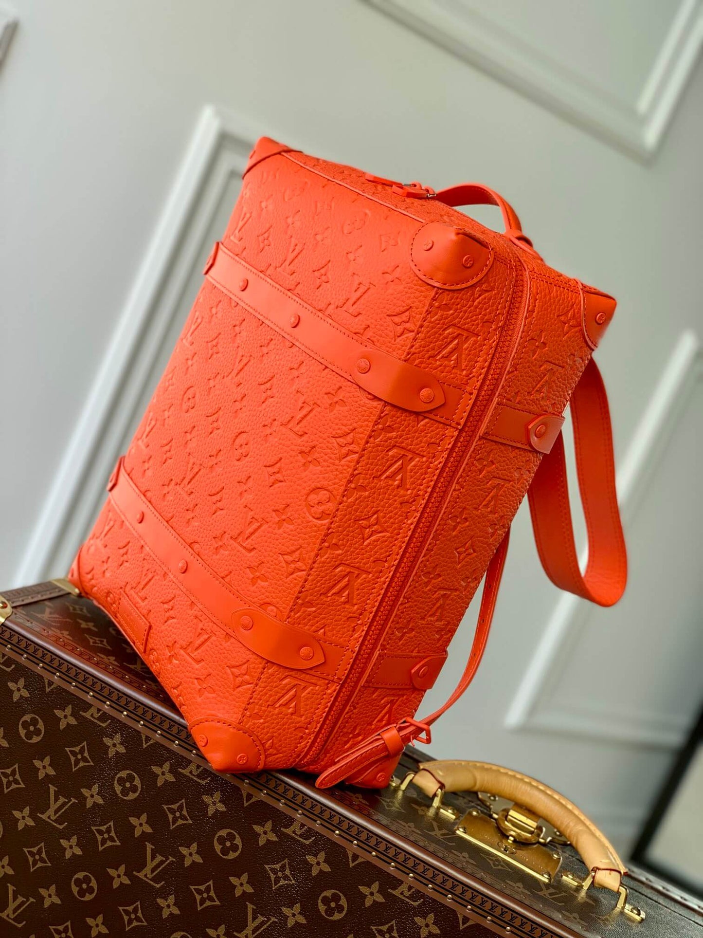 m44752 bumbag boxed package monogram 36cm orange cowhide real leather classic and exquisite box bag