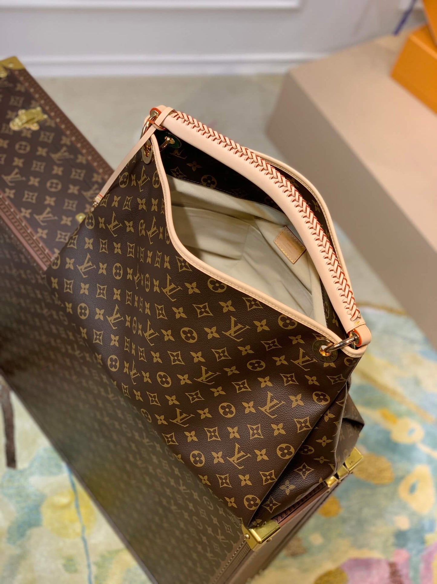 m44869 damier azur mm brown monogram subaxillary bag 41cm