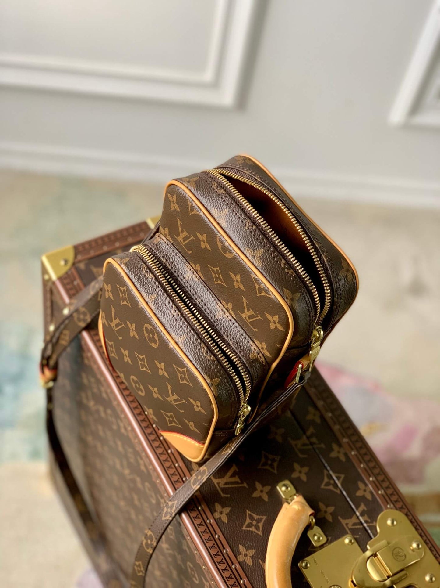 m45236 double layer camera bag 15cm monogram unisex