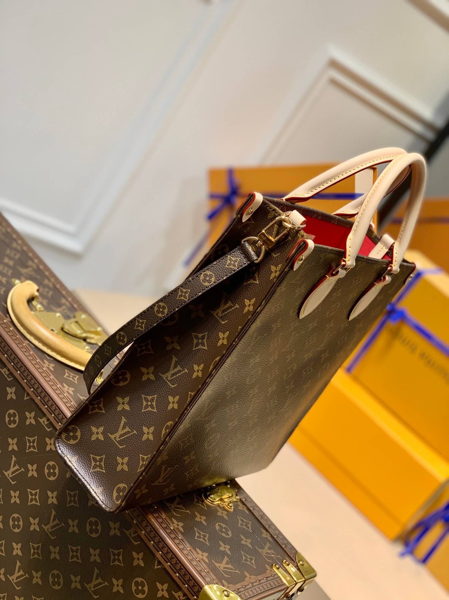 m45848 sac plat pm monogram 30cm cross body bags handbag shoulder bag inside red