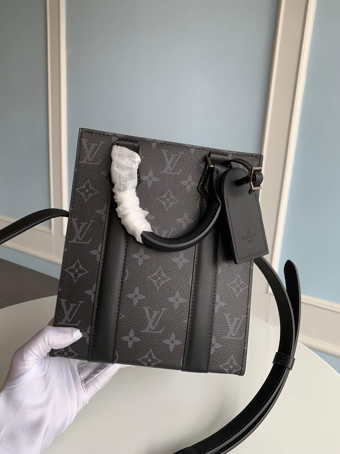 m46453 sac plat monogram chess 19cm black handbag the mini mens bag series