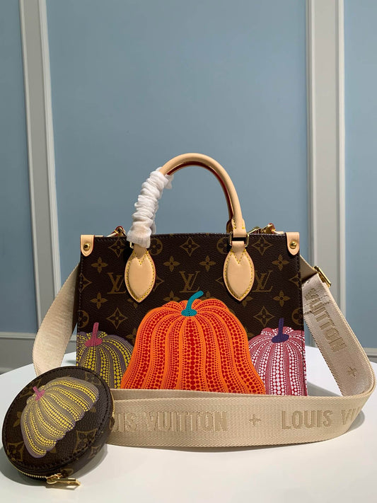 m46466 pm x ykonthego monogram 25cm free shipping monogram coated canvas with pumpkin print