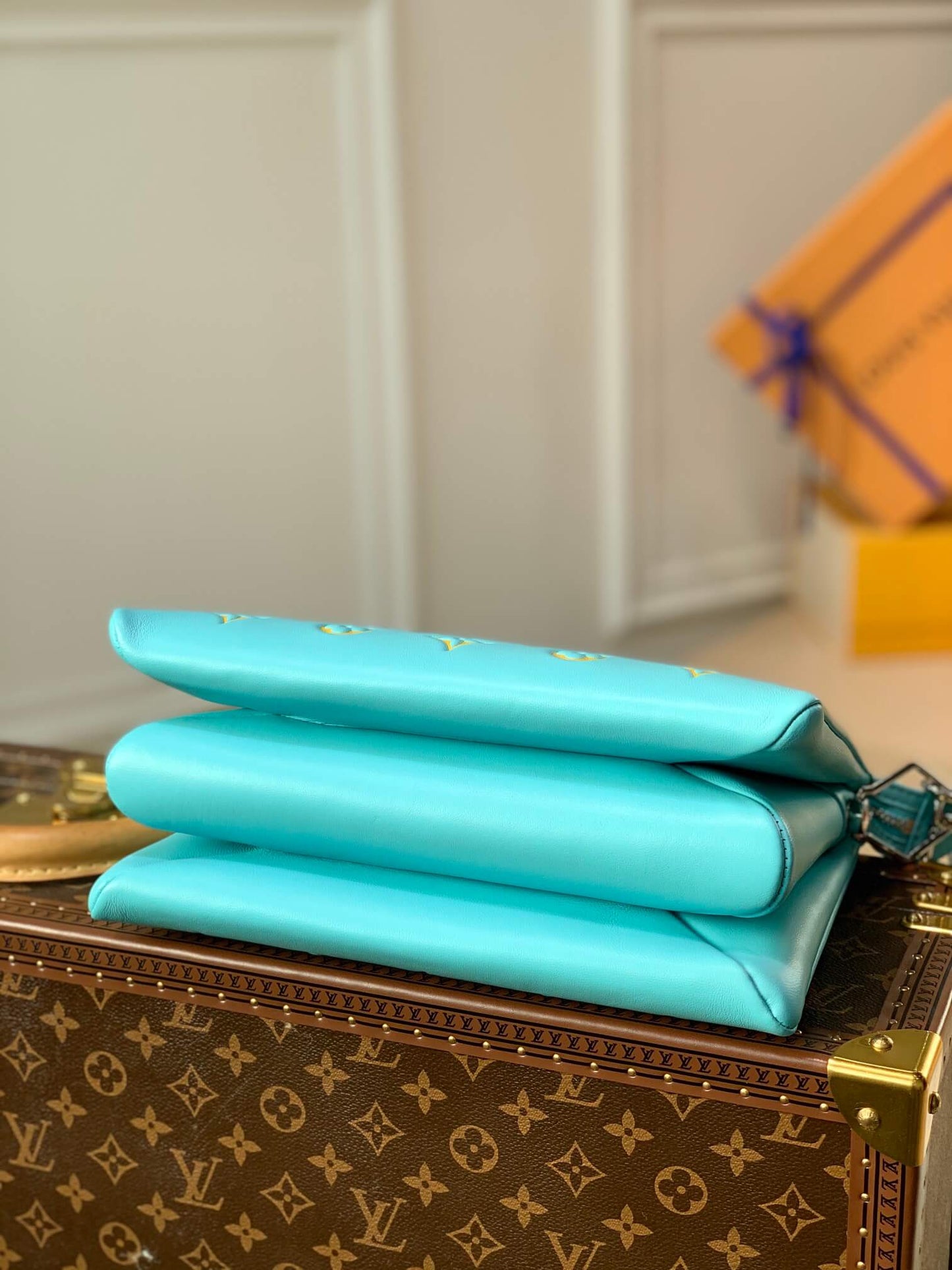 m57793 pochette coussin pm monogram 26cm light blue yellow cowhide leather