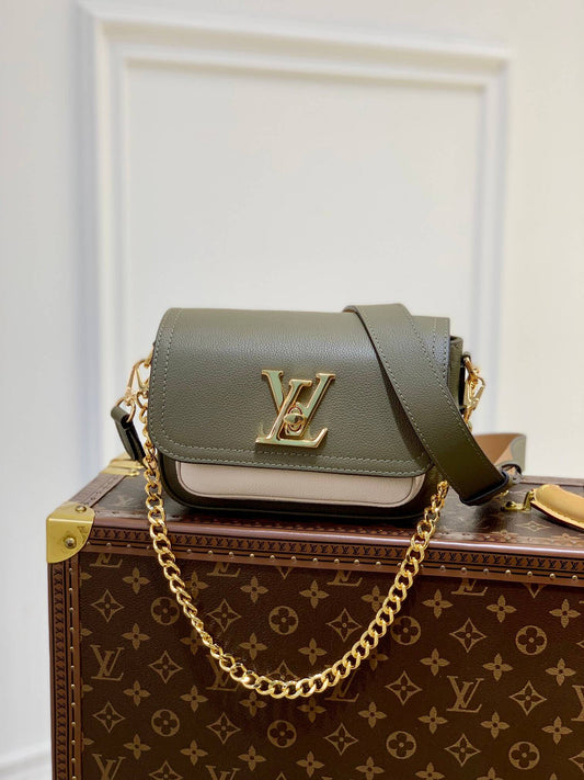 m58557 lockme tender shoulder bag cross body bags blackish green lambskin