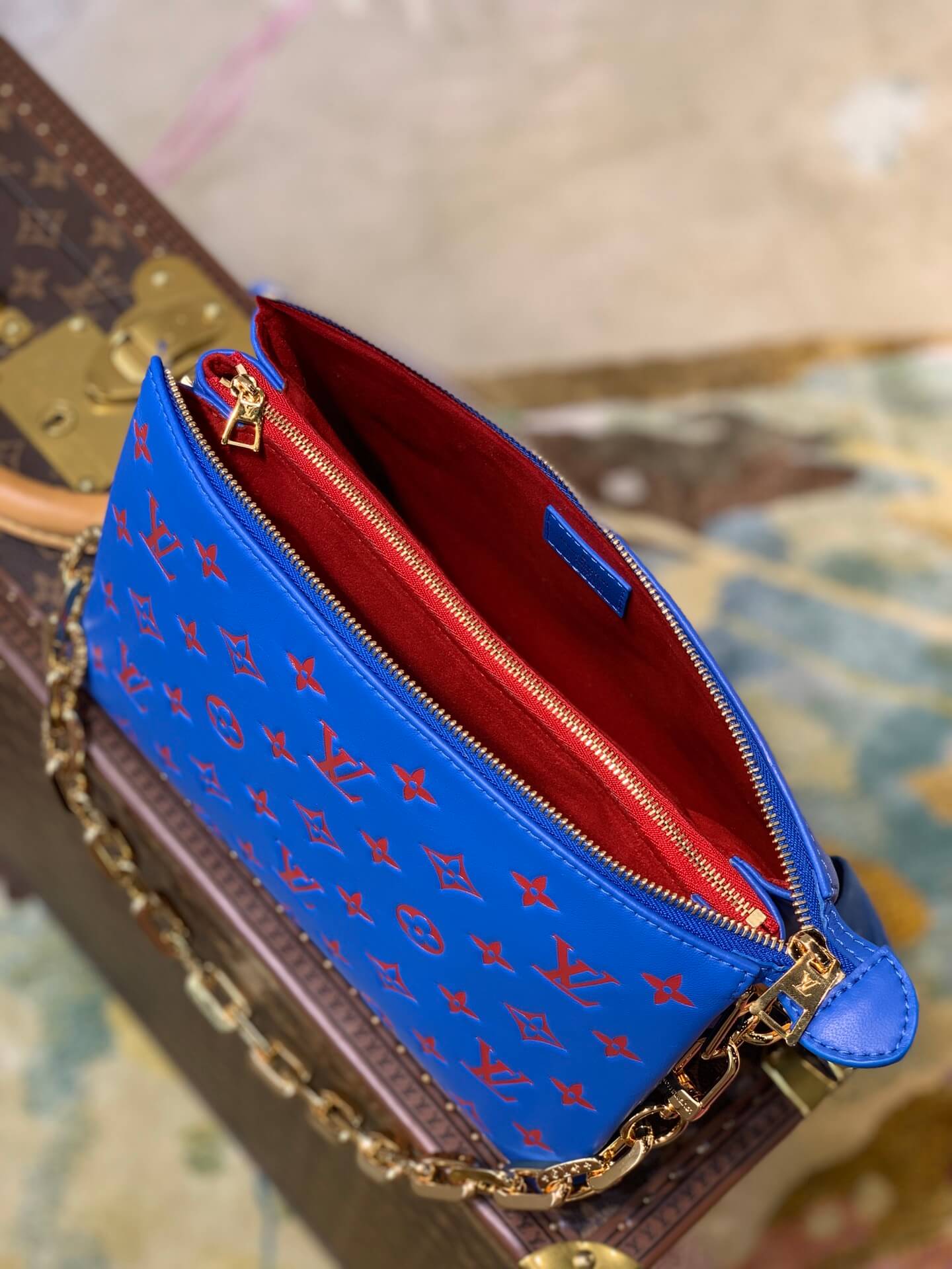 m58626 pochette coussin pm monogram 26cm blue cowhide leather