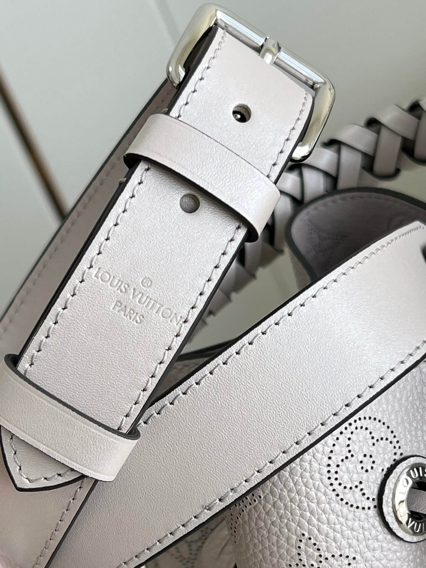 m58788 muria monogram 25cm pearlescent grey bucket bag handbag shoulder bag cross body bags