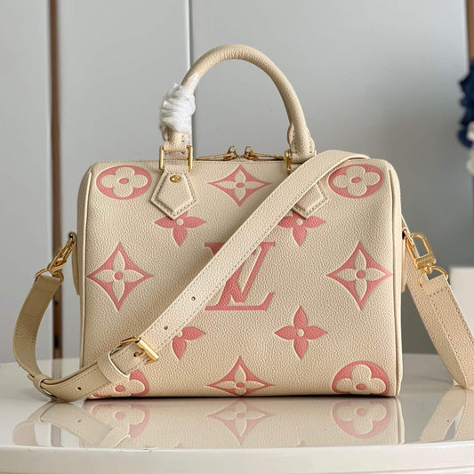 m58947 speedy bandouliere 25 monogram empreinte white pink print embossed grained cowhide leather