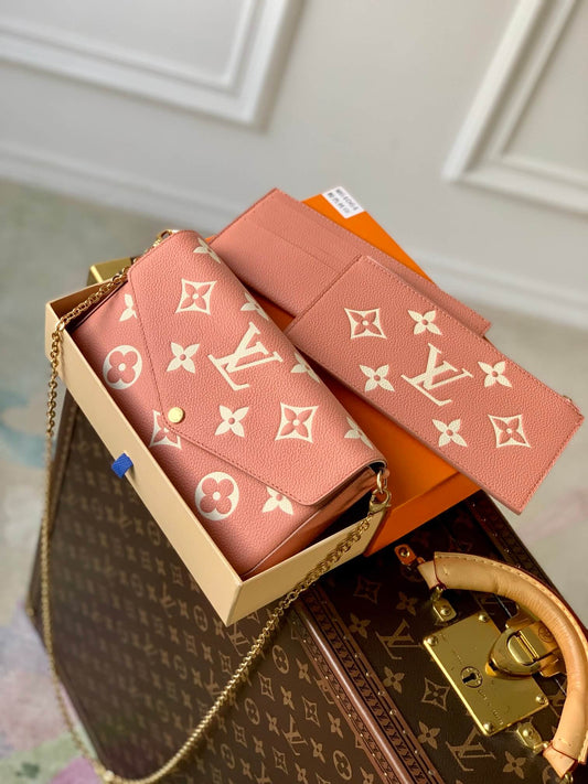 m61276 felicie mini monogram 21cm rose pink shoulder bag cross body bags three in one